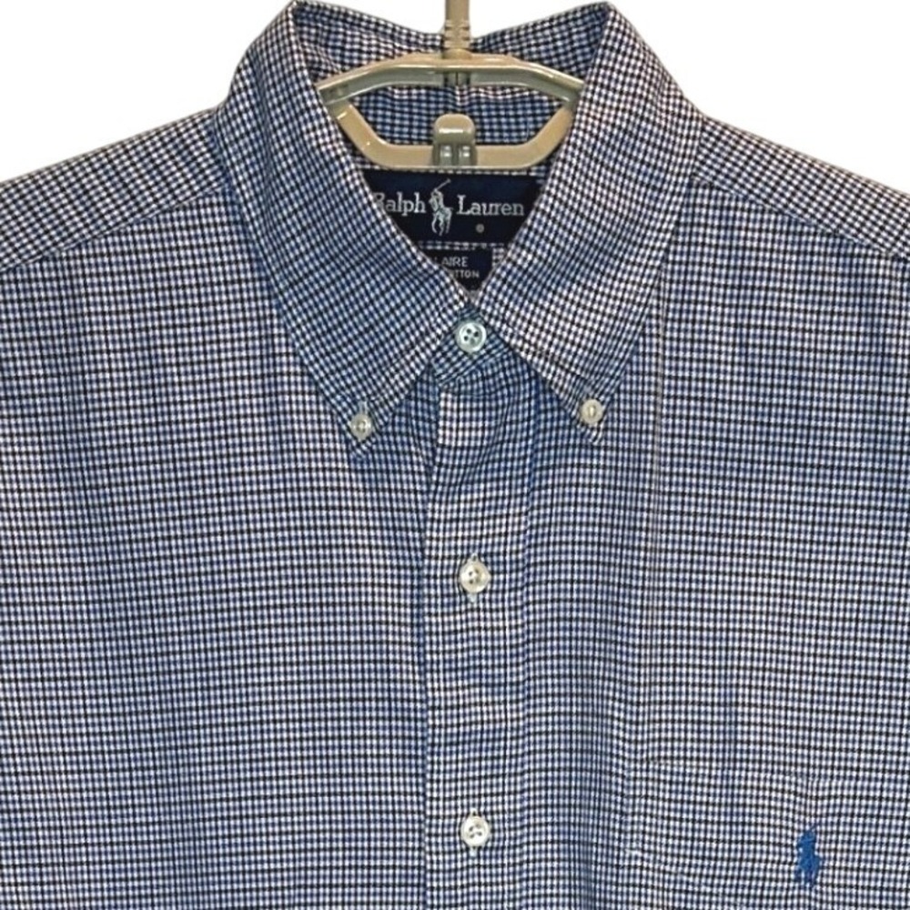 Ralph Lauren Blaire Dress Shirt Medium Mens Blue Houndstooth Cotton Button Down